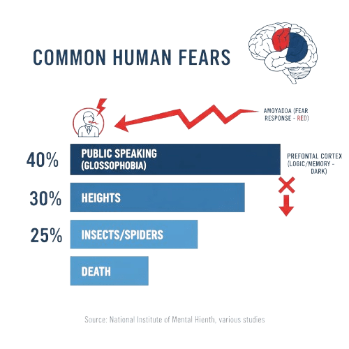 Chart showing public speaking anxiety as the top fear above death and spiders